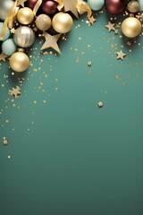 New year decoration set on pastel blue background with copy space.