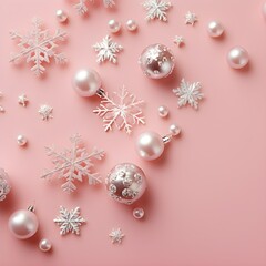 New year decoration set on pastel pink background with copy space. 