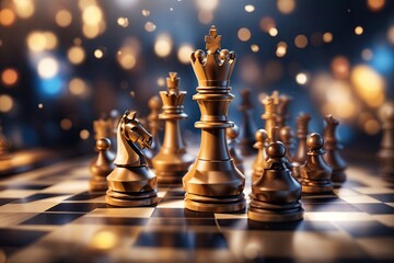chess figure in competition success play background. strategy, management or leadership concept - obrazy, fototapety, plakaty