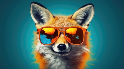 Fototapeta premium cartoon character fox head wearing tinted glasses