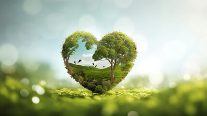 green heart shaped eco care concept.