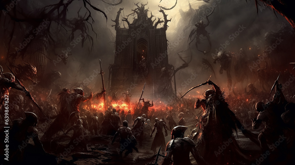 Wall mural pc game simulation online horror castle attack dark forces warriors battle screen.