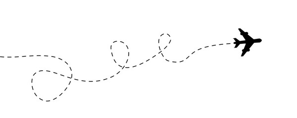 Airplane travel track. Line path icon. Flight start, tourism way – stock vector