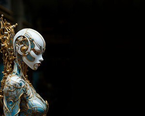 Hübsche Roboter Frau in Cyberpunk Anzug sexy in weiß gold, ai generativ