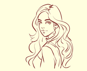girl with long hair vector for card decoration illustration
