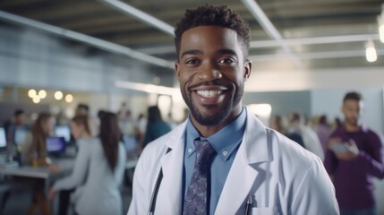 Obraz premium A portrait of african doctor in hospital background