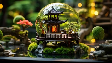Fototapeta premium Peaceful Garden in Glass Bubble, generative Ai