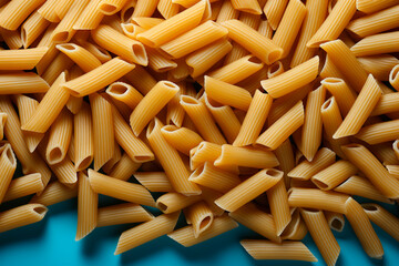pasta background, traditional italian penne, top view
