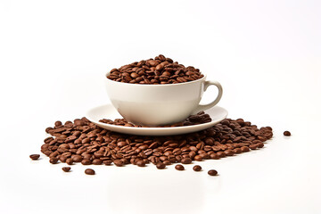 Naklejka premium White mug of coffee beans on white background. Generative AI