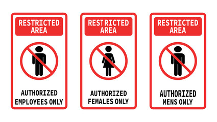 Warning authorized personnel sign. Restricted area. authorized employees only sign.
