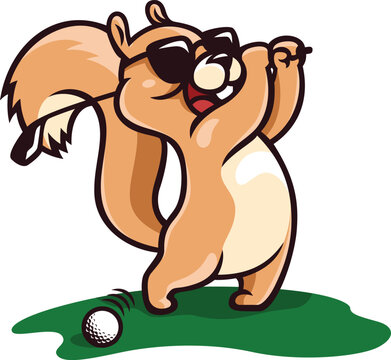 Funny Golfer Squirrel Swinging Golf Club