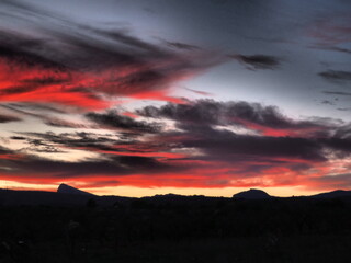 reddish sunset in the countryside