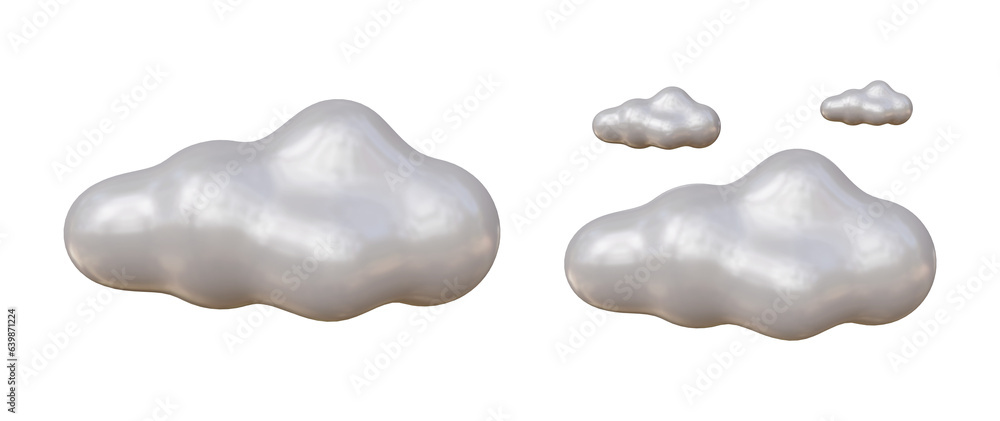 Poster clouds isolated on transparent background. geometric shapes in 3d rendering.