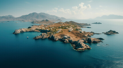 Drone photo, taken with DJI Mini 3 pro in Greece near Naxos and Paros islands  - obrazy, fototapety, plakaty
