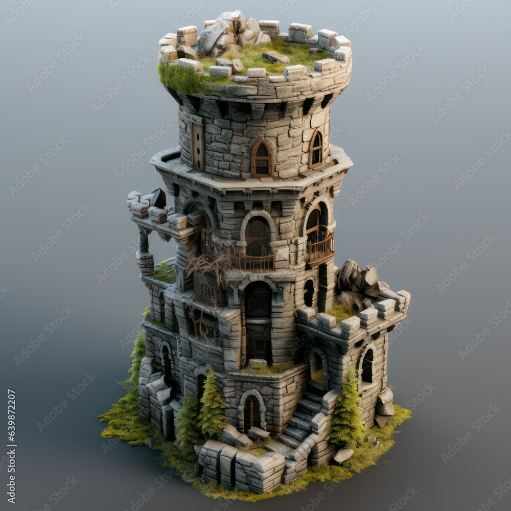 Aufkleber ancient tower made of grey bricks created with generative ai