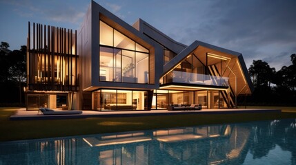 Obraz premium Luxury home architecture with modern decoration with pool 