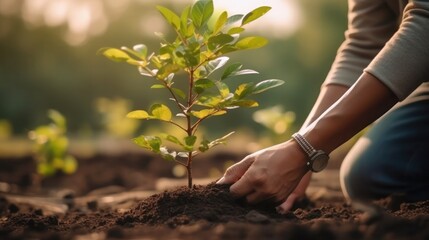 person planting a tree. 
