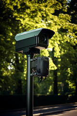 Generative AI illustration of radar camera on the road to control speed and traffic