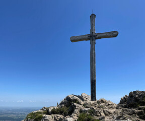 Gipfelkreuz der Rampoldplatte, Mangfallgebirge, Alpen, Bayern, eutschland