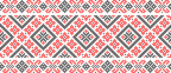 Vector illustration of Ukrainian ornament in ethnic floral style, identity, vyshyvanka, embroidery for print clothes, websites, banners. Background. Geometric design, frame for text, copy space