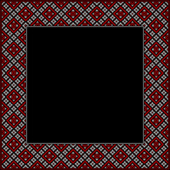 Obraz premium Vector illustration of Ukrainian ornament in ethnic floral style, identity, vyshyvanka, embroidery for print clothes, websites, banners. Background. Geometric design, frame for text, copy space