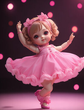 A Cute little doll dress in a pink dress. Generative AI 
