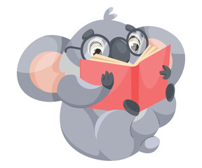 Cheerful Koala Animal with Large Ears and Pretty Snout Reading Book Vector Illustration