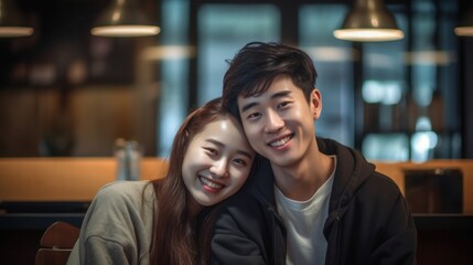 portrait of a couple in a cafe