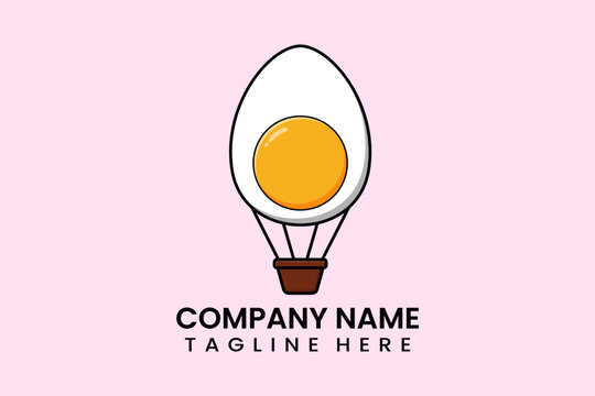 Flat vector parachute balloon boiled egg logo modern style template