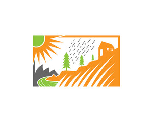 House Cabin logo vector mountain lodge beach island illustration design sunset outdoor roof residence real estate
