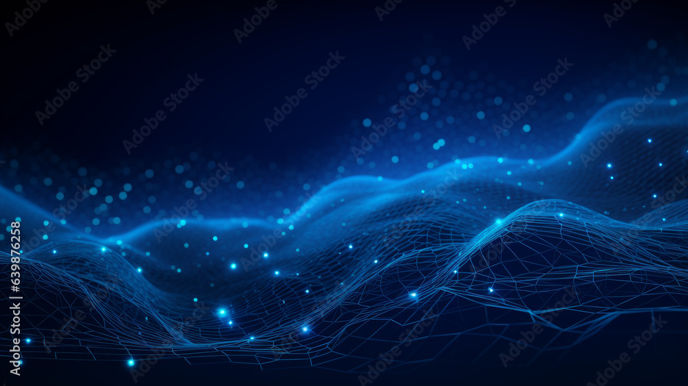 Wall mural abstract waving particle technology background design. abstract wave moving dots flow particles, hi-
