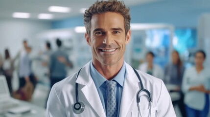 A portrait of professional doctor in hospital background