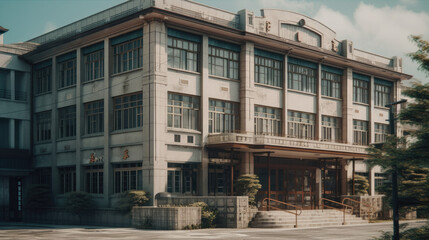 Fototapeta na wymiar high school facade building in japan traditional style.