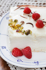 Traditional cheesecake on the table.