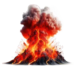 Fotobehang Erupting volcano isolated on white created with Generative AI. Big explosion with lava. © mg photo