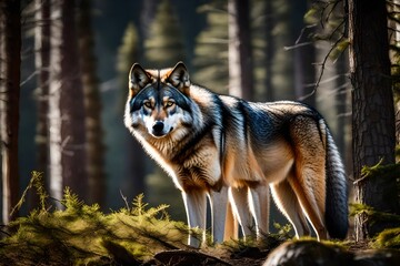 Naklejka na ściany i meble wolf in the forest Generated Ai