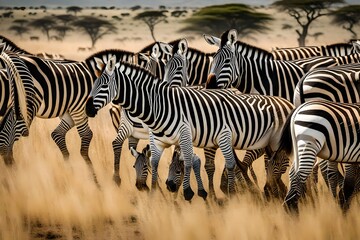 Fototapeta na wymiar zebras in the savannah Generated Ai