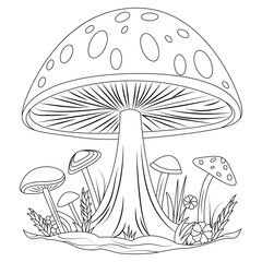 A few mushrooms. Children's coloring book. Large mushroom fly agaric