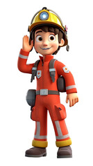 Fototapeta premium Firefighter. 3D cartoon characters. Isolated background, animated character.