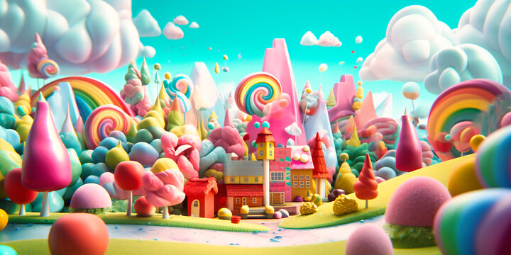 An enchanted forest crafted from ice cream and clouds comes alive in a mesmerizing animation, merging sweetness with dreamlike wonder