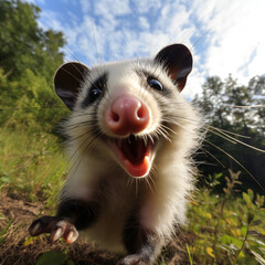 opossum in the grass, genertaive ai