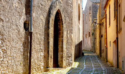 Architecture of Erice in the province of Trapani, Sicily, Italy - obrazy, fototapety, plakaty