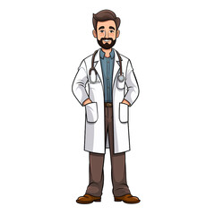 Fototapeta premium Cartoon character of a doctor illustration with bold line and bold color isolated on transparent background. Digital illustration generative AI.