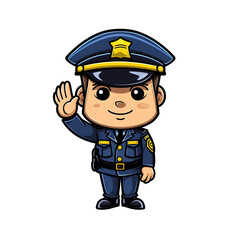 Cute policeman or cop cartoon character vector illustration isolated on transparent background. Digital illustration generative AI.