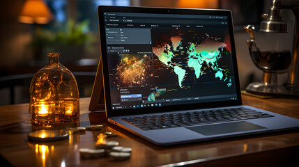 Personal laptop screen Showing business financial analytics dashboard with charts. Corporate strategy for finance, operations, sales, marketing. finance data analytics graph