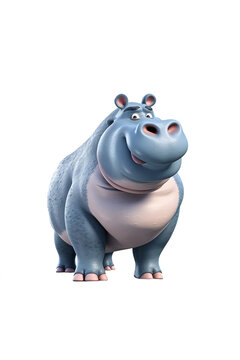Hippo 3D cartoon character. Isolated background, animated character.
