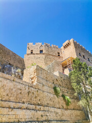 Fototapeta premium Ruins of Acropolis of Lindos view, Rhodes, Greece