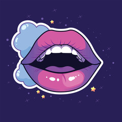 Lips with pink lipstick. Vector illustration of sexy mouth