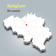 Belgium 3d map with borders of regions and it’s capital