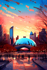 Fototapeta premium Illustration of a beautiful view of Chicago, USA